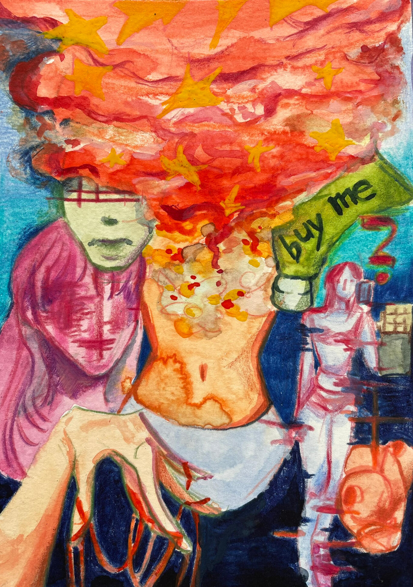 buy me!, watercolor & pencils, 2025