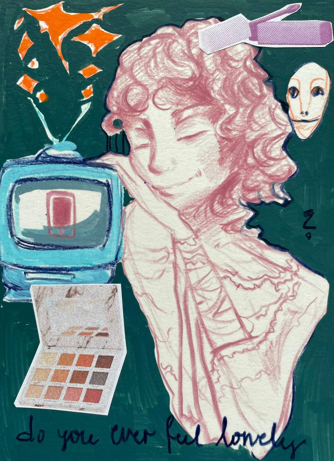 do you ever feel lonely ? (Television), mixed media, 2025