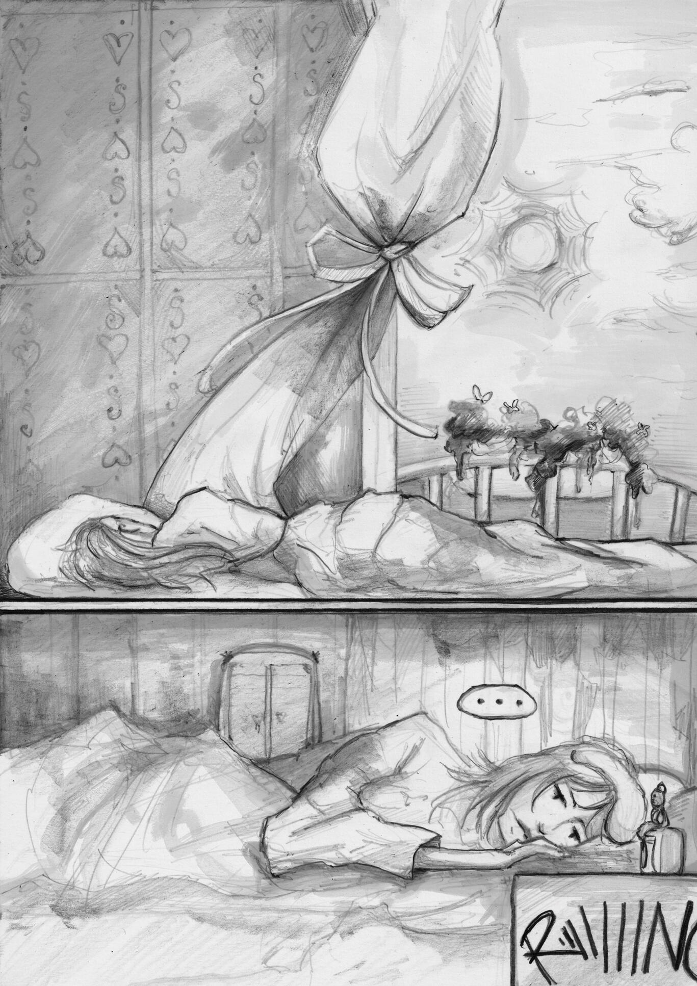 comic page 6, pencil, digital, 2025